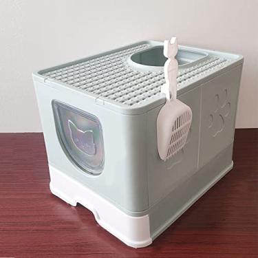 Imagem de Caixa de Areia para Gatos Dobrável Extra Grande e Totalmente Fechada Com Tipo Gaveta, Design Dividido para, Caixa de Areia Portátil para Viagem (Azul)