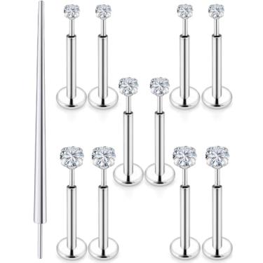 Imagem de Kridzisw Anéis de nariz 18G 20G Argola de aço inoxidável em forma de L anéis de nariz parafuso transparente retentor tragus cartilagem hélice brincos piercing argola 27-36 peças, Metal, Cristal