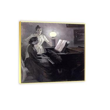 Imagem de JZSDGB Quadro dourado - impressões em tela arte de parede famosa reprodução de pintura - "At the Pianoby Albert Edelfelt Giclee Impressão em tela e pôsteres-arte de parede em tela imagens de paisagem