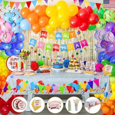 Imagem de MEGA 275 PC Happy Birthday Decorations Kit - Colorful Party Decor Supplies for Boy Girl, Rainbow Balloon Arch Kit, Banner, Tablecloth Honeycomb Cake Topper Plates Cups & Napkins- 25 Guests