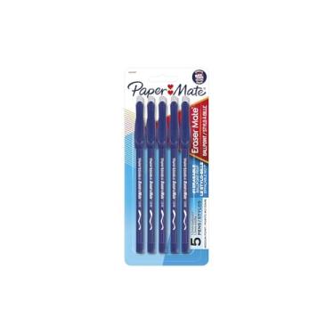 Imagem de Paper Mate Caneta esferográfica apagável Eraser Mate, ponta média, tinta azul, pacote com 5 (3153558PP)