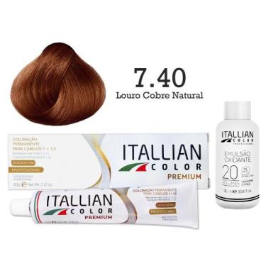 Imagem de Coloração 7.40 Louro Cobre Natural + Oxi 20 Vol  Itallian Color