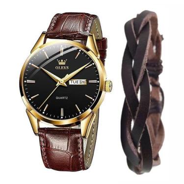 Imagem de Kit Relógio Masculino Social Olevs Gold + Pulseira Bracelete 