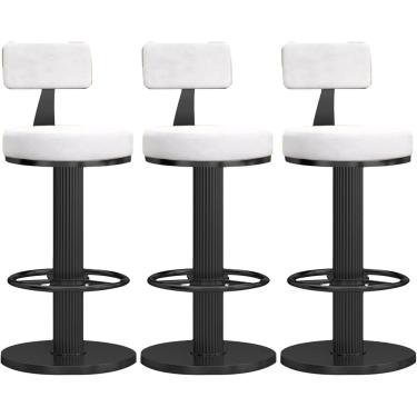 Imagem de Cadeiras de barra Conjunto de 3 Veludo Girado Modern Barstologs - Altura ajustável Counto da altura da barra de barra para a cadeira da ilha de cozinha em casa, branca+preto, tamanho único