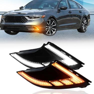 Imagem de GEEGEETOP Lente vermelha LED refletor traseiro conjunto de farol de neblina compatível com Honda Accord 2023 2024 LX EX Sport Hybrid Functions 3 em 1 kit (nevoeiro dianteiro)