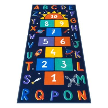 Imagem de STARUIA Tapetes infantis laváveis para sala de jogos, tapete educacional colorido para sala de aula com número ABC, tapete antiderrapante para quarto de meninos e crianças (azul escuro, 80 x 182 cm)