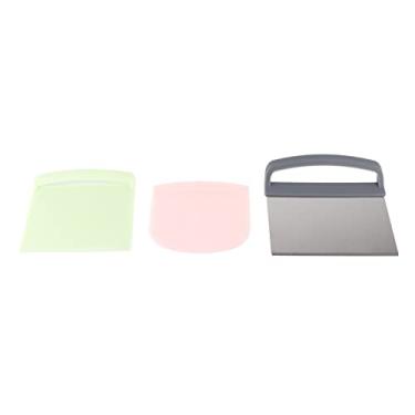 Imagem de GRCFUMO Raspador de massa de 3 peças, raspadores de alimentos de aço inoxidável, cortador de pastelaria multiuso, raspador de bolo para pão de bolo de massa