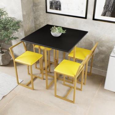 Imagem de Conjunto Mesa Preta 4 Cadeiras Pequena Estofado Industrial Dourado - D