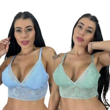 Imagem de Kit 2 Top Cropped De Renda Feminino Sem Bojo Alças Ajustáveis Rendado 