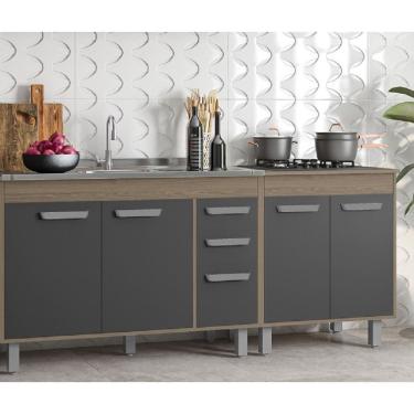 Imagem de Balcão de Pia 120m S/Tampo com Balcão p/ Cooktop 70cm Barcelona - Carvalho/Grafite Poliman