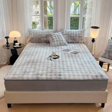 Imagem de Capa protetora de colchão à prova de poeira, felpa fofa, flanela, veludo, lençol com elástico, macio, quente, para quarto de cama com bolso profundo - cinza - 2|solteiro: 89 x 200 cm (3 peças)