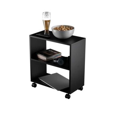 Imagem de Mesinha Lateral de Apoio Preta Sala Quarto 50 x 47 x 25cm com rodinhas