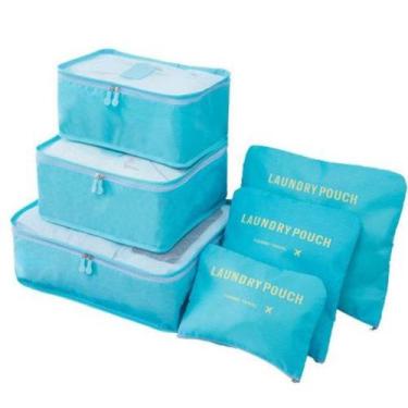 Imagem de Organizador De Mala 6 Pçs Necessaire Viagem Bolsa Saco Cor:Azul Claro 