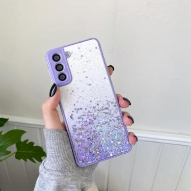 Imagem de Capa de celular transparente com glitter brilhante para Samsung Galaxy S24 S23 S22 S21 Ultra Plus FE A72 A52 A32 A51 A50 A53 A73, capa de cor gradiente, roxa, para S22 Ultra