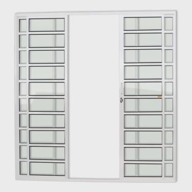 Imagem de Porta de Alumínio de Correr 210x200cm 4 Folhas com Travessa e Vidro Liso Super Brimak