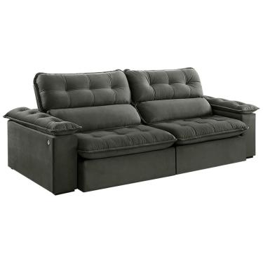 Imagem de Sofá 4 Lugares Retrátil e Reclinável Jobi com USB Veludo Cinza 254 cm