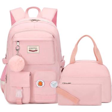 Imagem de Mochila escolar Spotted Tiger para meninas com lancheira rosa