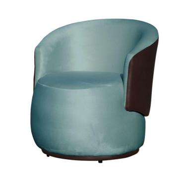 Imagem de Poltrona Decorativa Redonda Bia Composê Veludo Com Corino Cor: turquesa