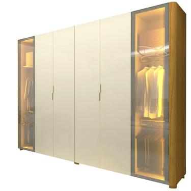 Imagem de Guarda Roupa de Casal Gelius Innova 100% mdf com 250 cm de Largura 6 portas com 2 portas de vidro reflecta 4 gavetas com pés e LED Naturale off White