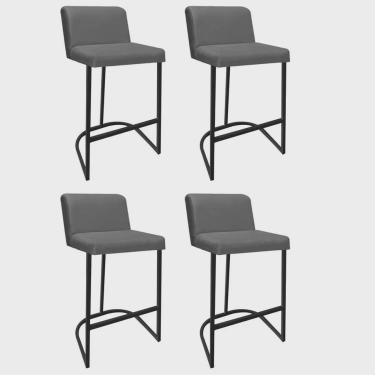 Imagem de Kit 04 Banquetas Com Encosto Noah Luxo Confort Bistrô Cozinha Ferro Preto Corino Cinza - Ahz Móveis