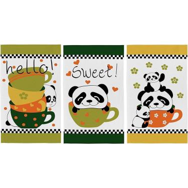 Imagem de Pano De Prato Copa Atoalhado Teka Primore Ursos-Panda 3 Pçs