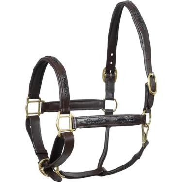 Imagem de SIE Cabresto marrom trançado de couro de cavalo inglês (completo)