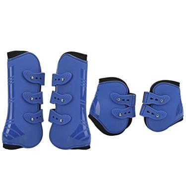 Imagem de Mbeysaq 4 botas de tendão de cavalo com poliuretano e neoprene, proteção frontal e traseira da perna para pular e correr, tamanho grande azul (conjunto de azul frontal e traseiro G)