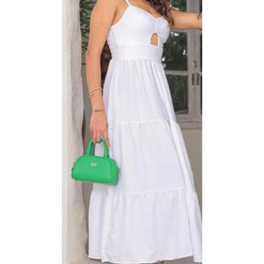 Imagem de Vestido Longo feminino Duna Laço c/ alça - Mclube, Branco, M