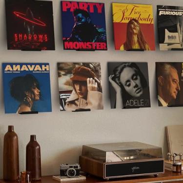 Imagem de Prateleira de disco de vinil preto, pacote com 8, suporte de disco de acrílico, suporte de prateleira de disco de vinil e suporte de parede, moldura de disco de acrílico mostra seu LP favorito (preto)