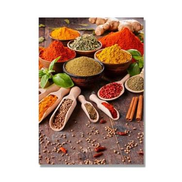 Imagem de Arte de parede colorida em tela para especiarias e colher de tempero | Decoração de cozinha vintage | Arte moderna para casa e sala de jantar (especiarias mistas 18). 50 x 70 cm - 19,6 x 27,5 pol sem