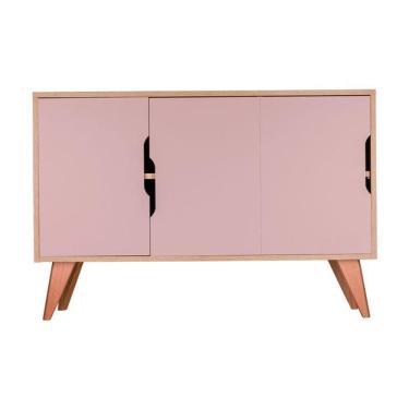 Imagem de Buffet Aparador Retrô com 3 Portas Murano Carvalho e Rosa Claro