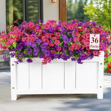 Imagem de Alupssuc 36 pacotes de flores artificiais para decoração ao ar livre, violeta de seda resistente a UV com folhas de grama e eucalipto, plantas falsas para decoração externa, quintal, casa, pátio