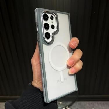 Imagem de MVVKKY Para Samsung S24 Ultra Luxury Matte Magnetic Phone Case Wireless Charging Capa à prova de choque (para Samsung S24 Ultra/cinza)