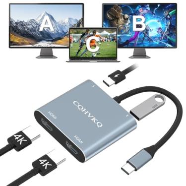 Imagem de CQHVKQ Adaptador USB C para HDMI duplo, adaptador multiportas USB C Hub 4 em 1, suporta 4K @60Hz e duplo 4K @30Hz, para MacBook/LenovoYoga/Thinkpad, XP e mais [MacOS suporta apenas modo SST]