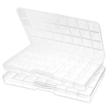 Imagem de Pacote com 2 organizadores de contas com 32 grades, caixa de plástico transparente para pequenas peças com divisórias e tampas bloqueáveis, estojo de armazenamento de joias para anéis, brincos