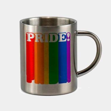 Imagem de Caneca de Inox Premium Prateada 400ml LGBT PRIDE BANDEIRA ARCO IRIS - 