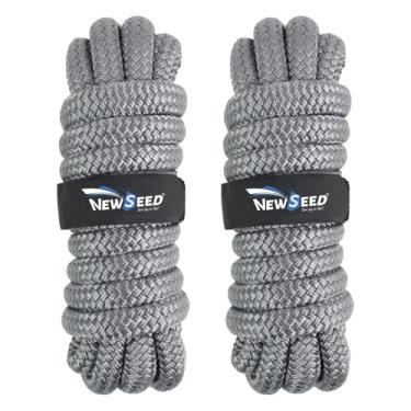Imagem de MALZE - NEWSEED Dock Lines Pacote com 2 cordas de nylon trançado duplo de 1,5 cm x 6,5 m com ilhós de 38 cm, linhas de amarração premium de grau marítimo para ancoragem, cinza