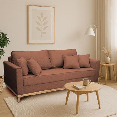 Imagem de Sofá Namoradeira 2 Lugares Base de Madeira Linho Premium Moderno Minim
