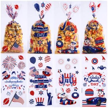 Imagem de 50 sacos de guloseimas de celofane 4 de julho - Feliz Dia da Independência, saco plástico patriótico de celofane, transparente para presente de 4 de julho, para festa do Dia da Independência de Julho