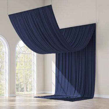 Imagem de gogoparti Painéis de cortina de teto azul marinho de 6 x 6 m para casamento, 4 painéis de 1,5 m x 6 m, cortina longa para barraca, cortina de teto de poliéster azul marinho para decoração de evento de