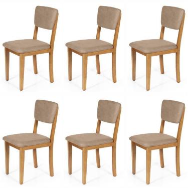 Imagem de Conjunto 6 Cadeiras De Jantar Estofada Em Madeira Maciça Ella Marrom Claro
