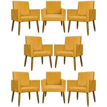 Imagem de Kit 8 Poltronas Decorativas Mari Pé Palito Castanho - Mostarda Suede