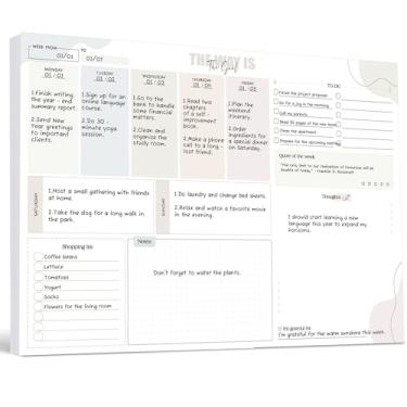 Imagem de BIROYAL Bloco de anotações semanal sem data A3 (50 páginas) - Bloco de notas com agenda diária, calendário, lista de tarefas e rastreador de hábitos para compromissos, tarefas e anotações