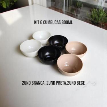 Imagem de Kit Cumbuca 600ML Bege Preta Branca Bowl Sopa Sobremesa Caldos Gelatin