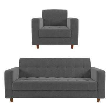 Imagem de Kit Sofá 03 Lugares 01 Poltrona Arezzo Linho Pés Chanfrado