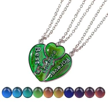 Imagem de Elefezar Colar Best Friends para 3, sensor de temperatura de humor, mudança de cor, coração, presente de BFF, Metal, Zircônia cúbica