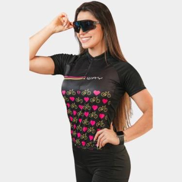 Imagem de Camisa de Ciclismo Feminina Bike Coração PRO Manga Curta Proteção Uv B