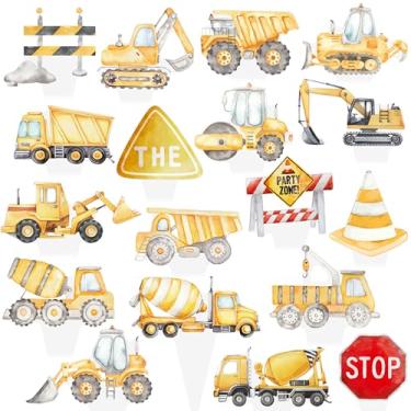Imagem de Construction Vehicle Cupcake Toppers, 48 Pieces, Dump Truck Crane Bulldozer Signs Party Decorations
