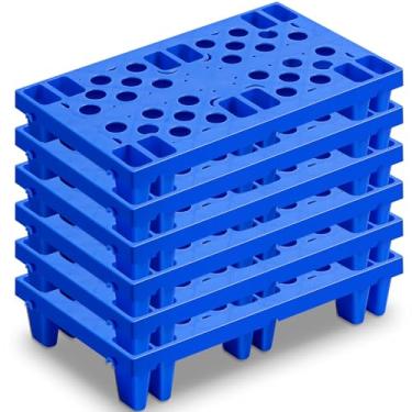 Imagem de Singhoow 6 paletes de plástico à prova de umidade aninháveis 19,6 x 11,8 x 3,9 polegadas palete de piso leve azul com grade respirável para supermercado, restaurante, loja, armazém, armazenamento no