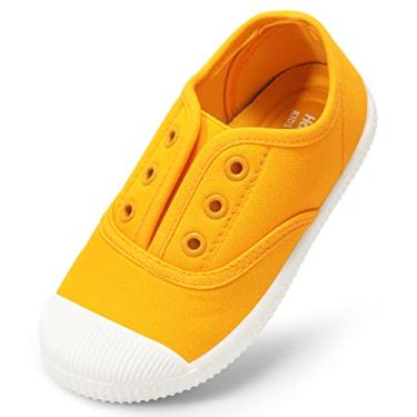 Imagem de Tênis infantil de lona, sem cadarço, confortável, leve, adequado para a pele, casual, para meninos e meninas (bebês/crianças grandes), Amarelo, 13 Big Kid